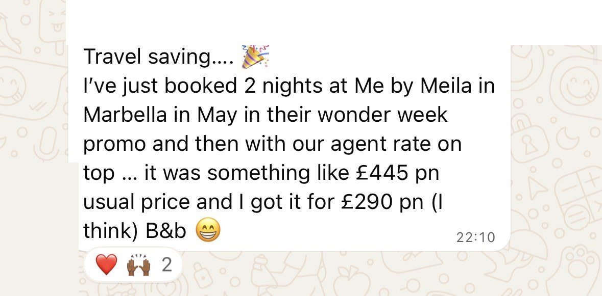 WhatsApp message: saved on a Marbella hotel